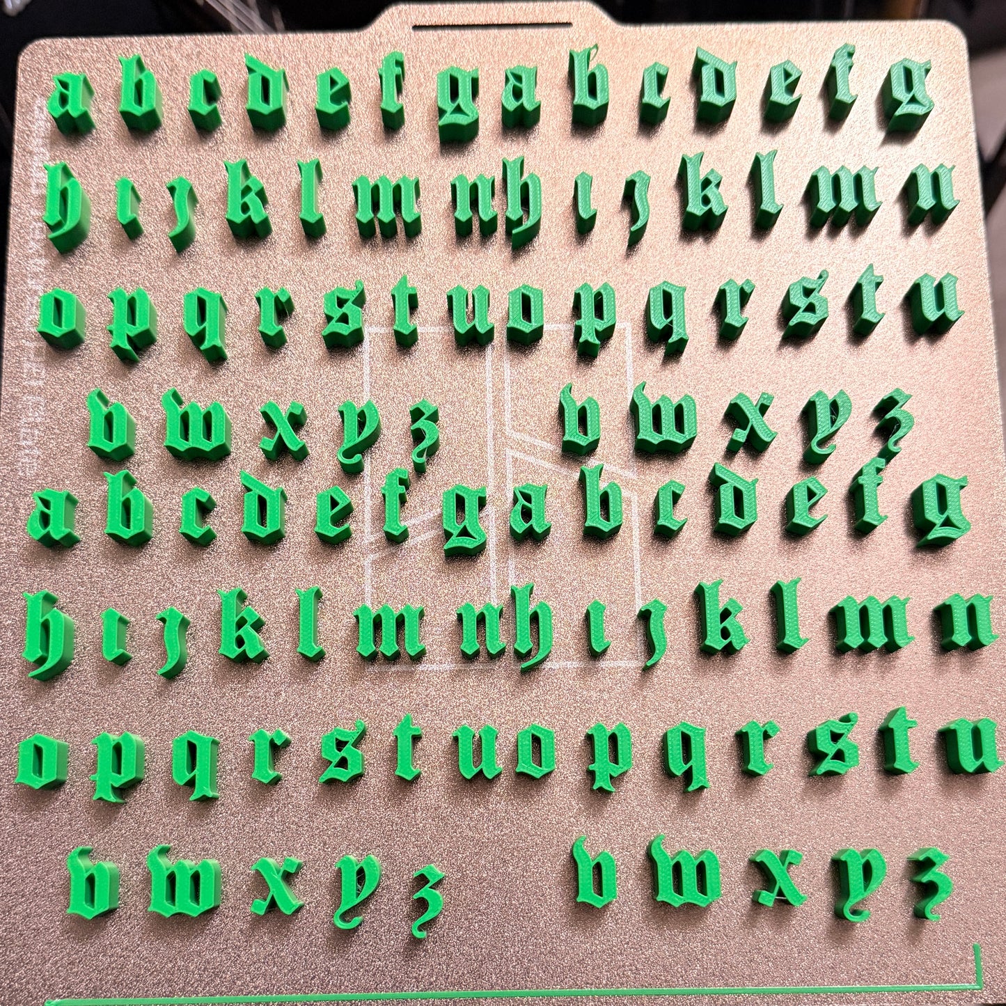 Old English alphabet 3d printed